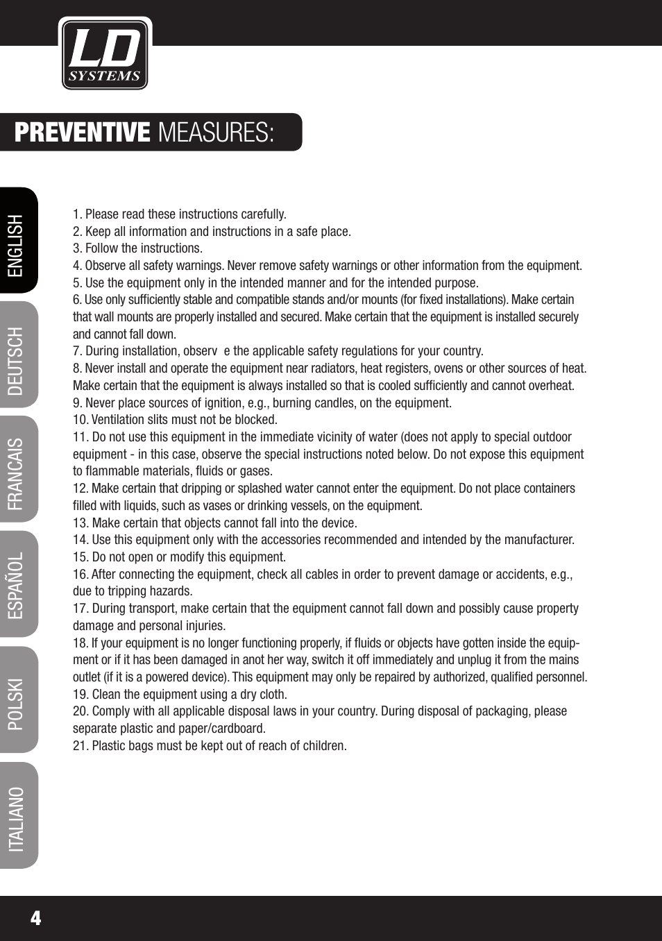 Preventive measures | LD Systems LAX 3 USB User Manual | Page 4 / 112