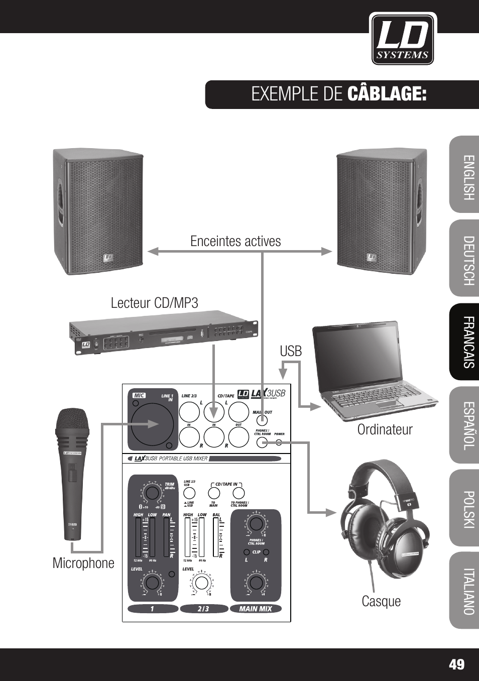 Exemple de câblage | LD Systems LAX 3 USB User Manual | Page 49 / 112