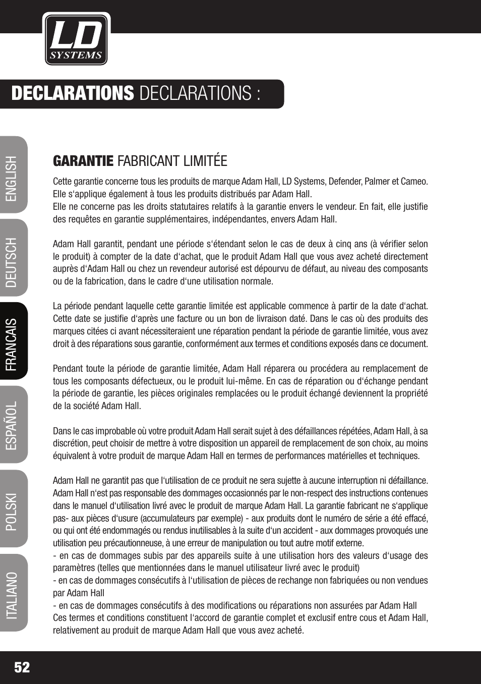 Declarations declarations | LD Systems LAX 3 USB User Manual | Page 52 / 112