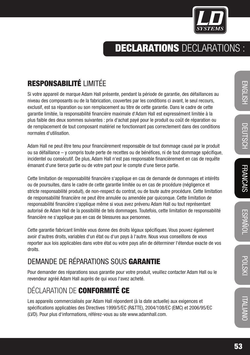 Declarations declarations | LD Systems LAX 3 USB User Manual | Page 53 / 112