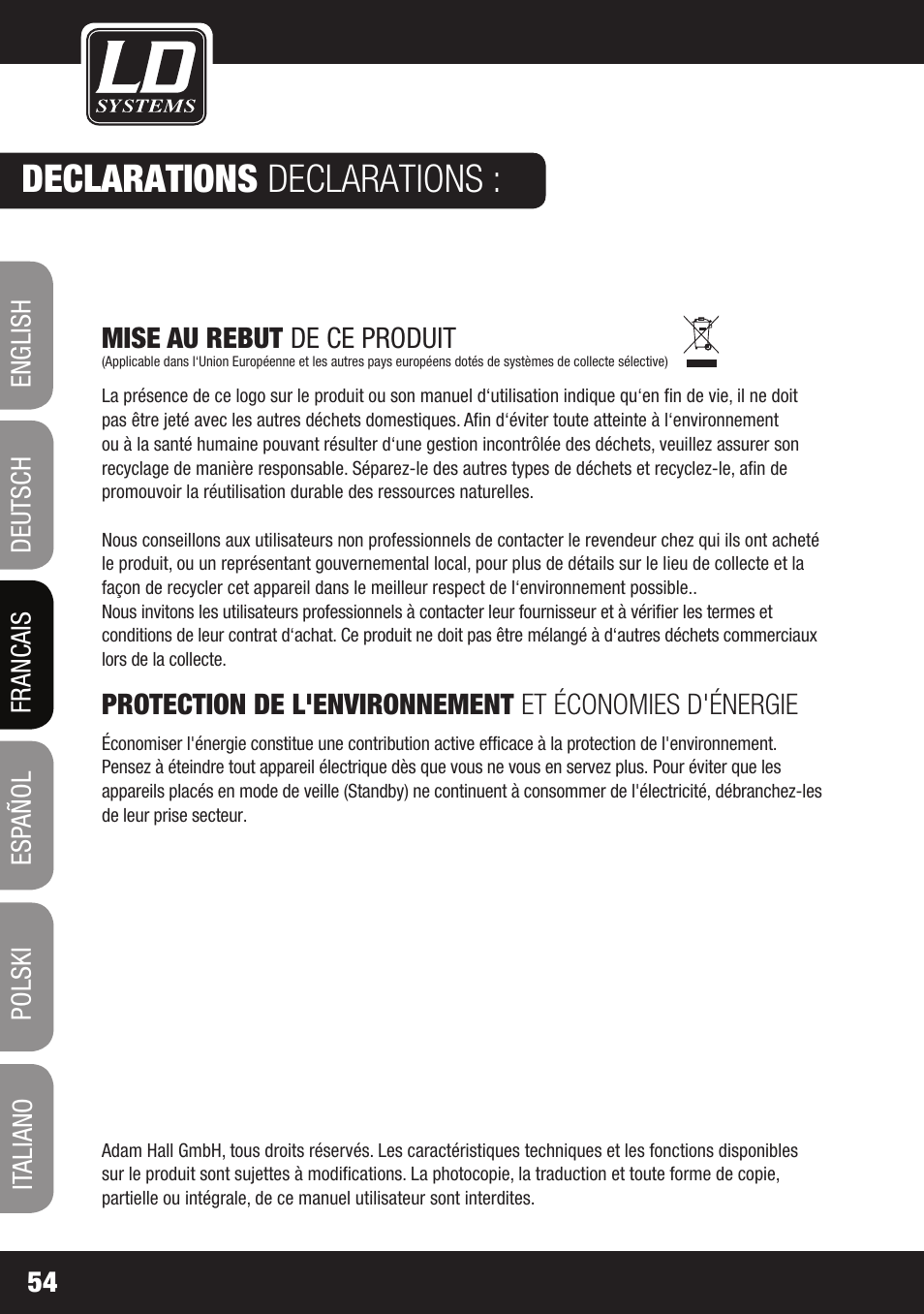 Declarations declarations | LD Systems LAX 3 USB User Manual | Page 54 / 112