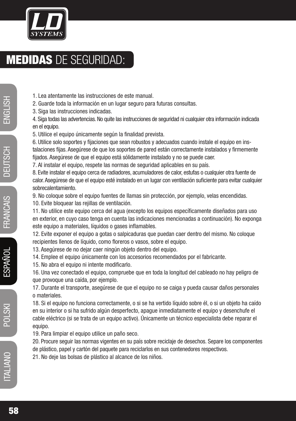Medidas de seguridad | LD Systems LAX 3 USB User Manual | Page 58 / 112