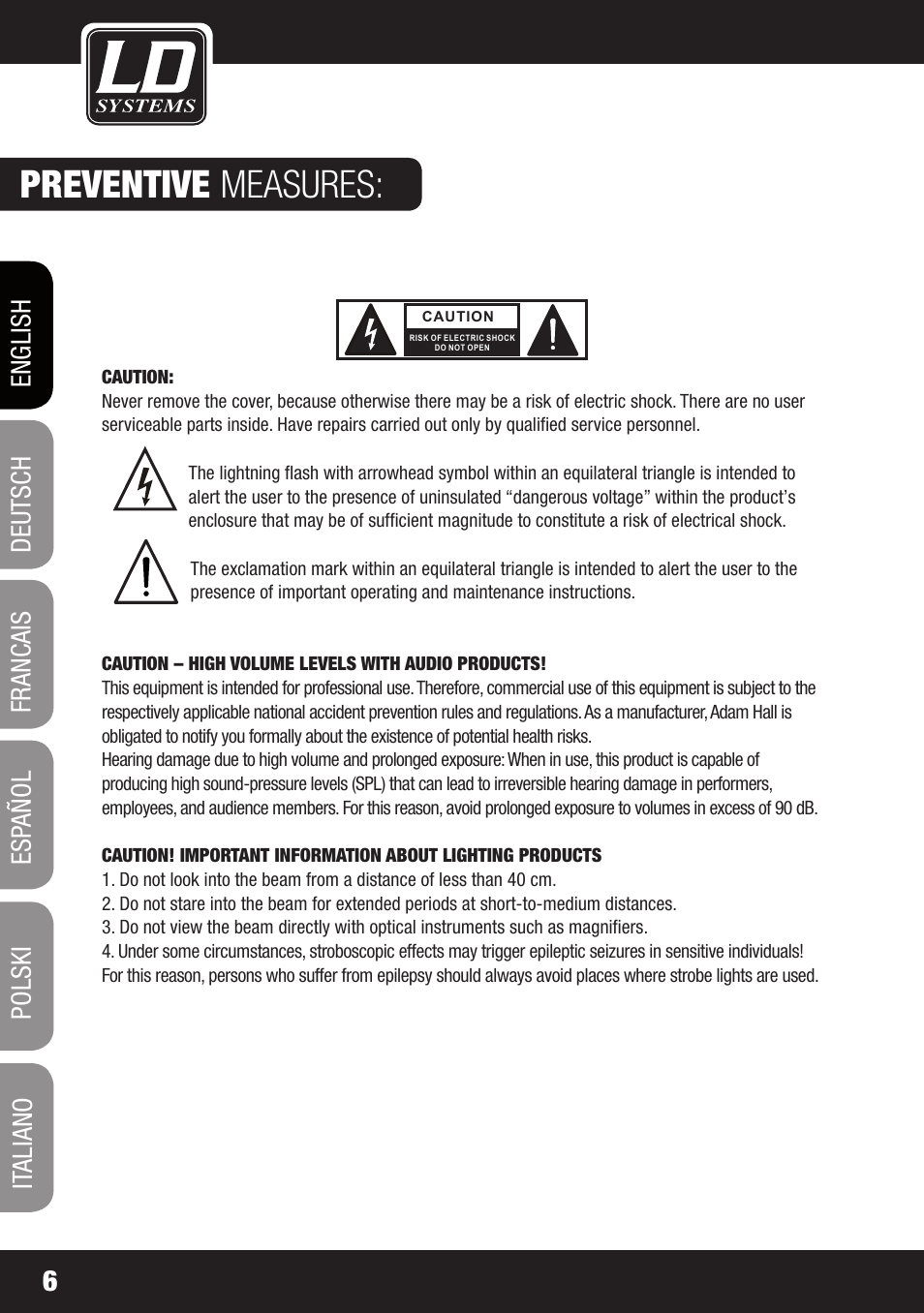 Preventive measures | LD Systems LAX 3 USB User Manual | Page 6 / 112