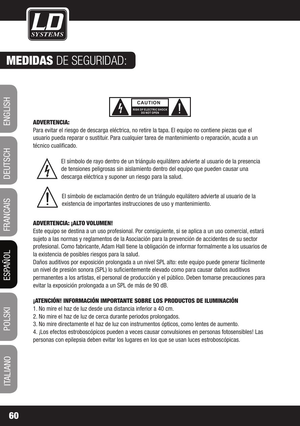 Medidas de seguridad | LD Systems LAX 3 USB User Manual | Page 60 / 112