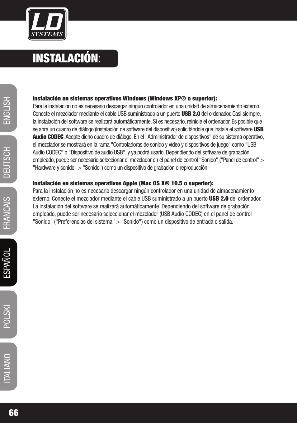 Instalación | LD Systems LAX 3 USB User Manual | Page 66 / 112