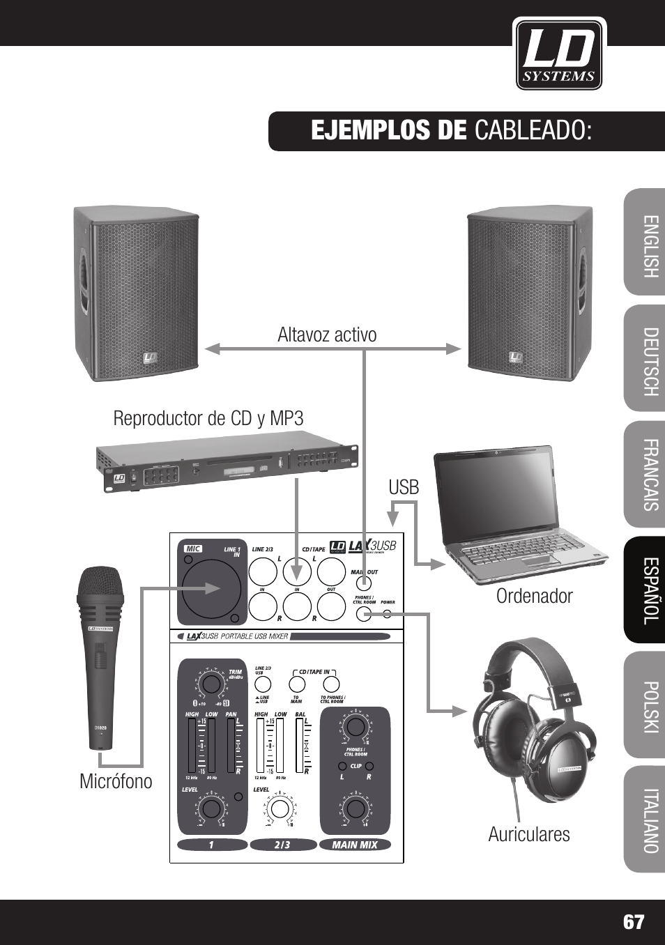 Ejemplos de cableado | LD Systems LAX 3 USB User Manual | Page 67 / 112