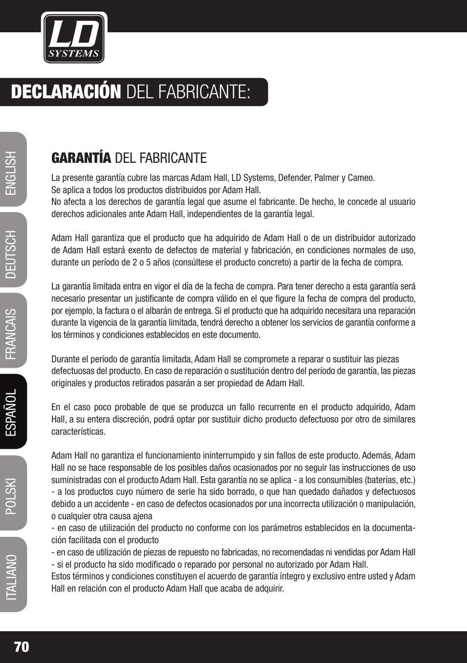 Declaración del fabricante | LD Systems LAX 3 USB User Manual | Page 70 / 112