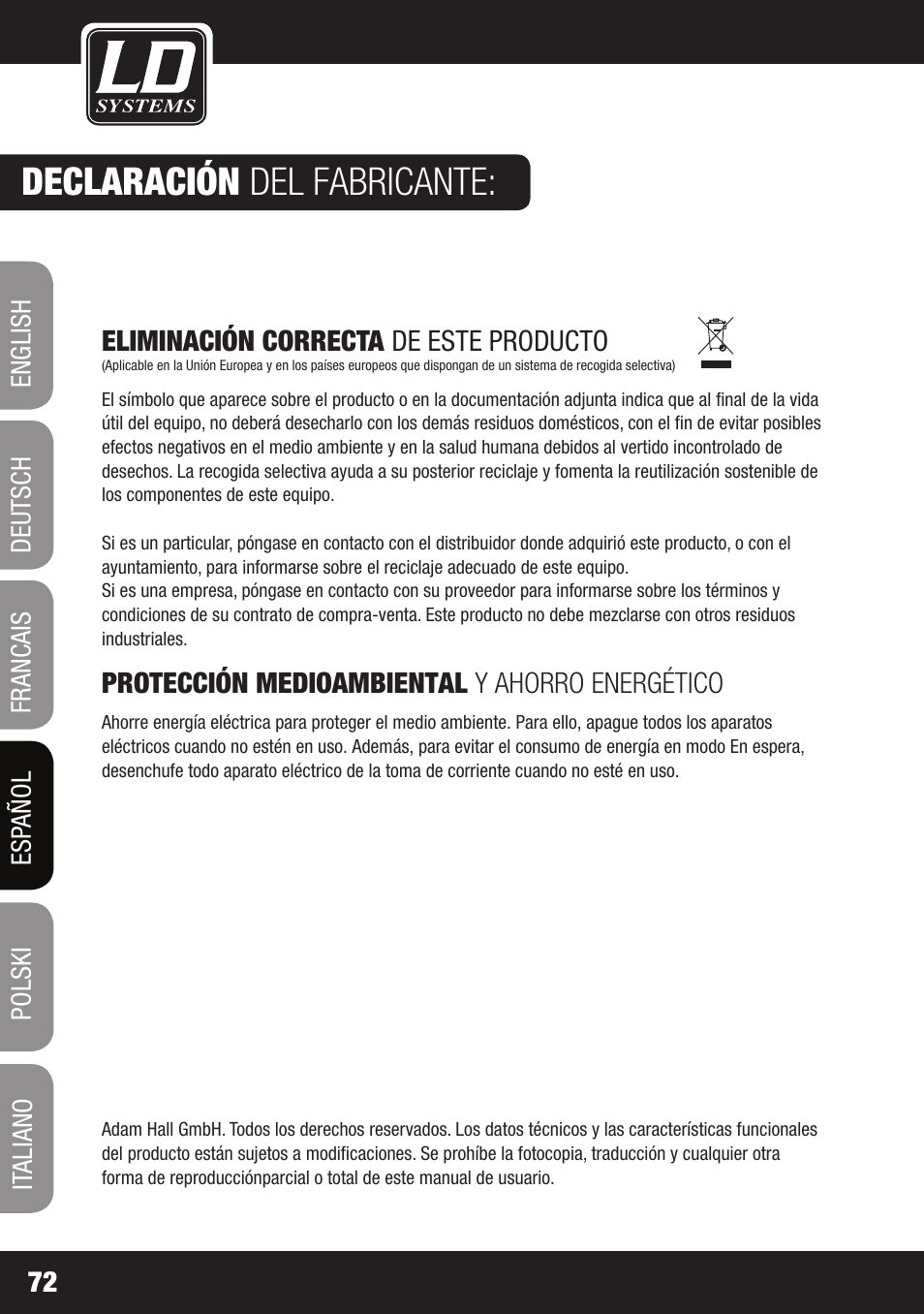 Declaración del fabricante | LD Systems LAX 3 USB User Manual | Page 72 / 112