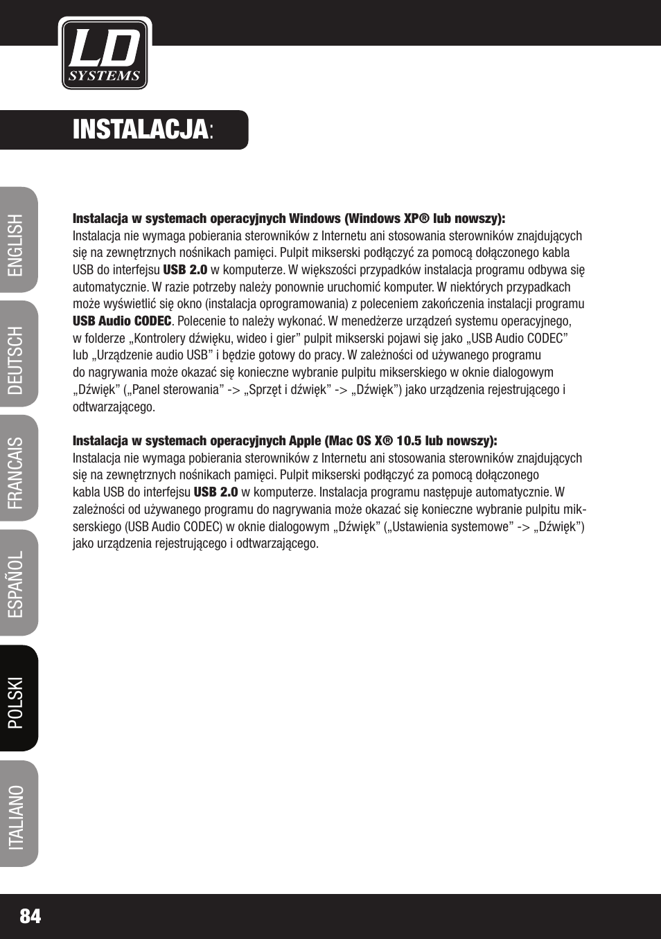 Instalacja | LD Systems LAX 3 USB User Manual | Page 84 / 112