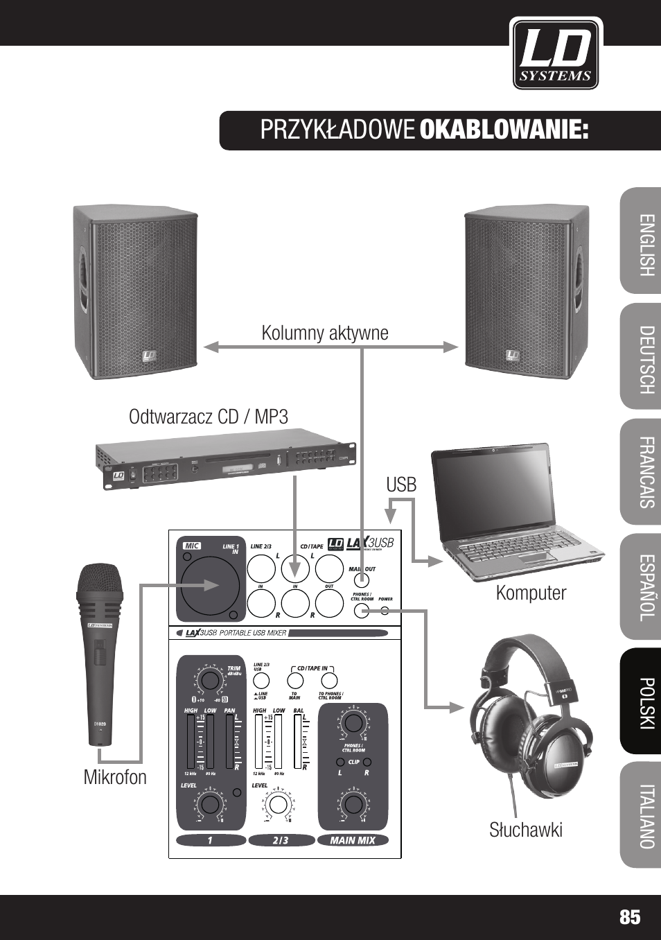Przykładowe, Okablowanie | LD Systems LAX 3 USB User Manual | Page 85 / 112