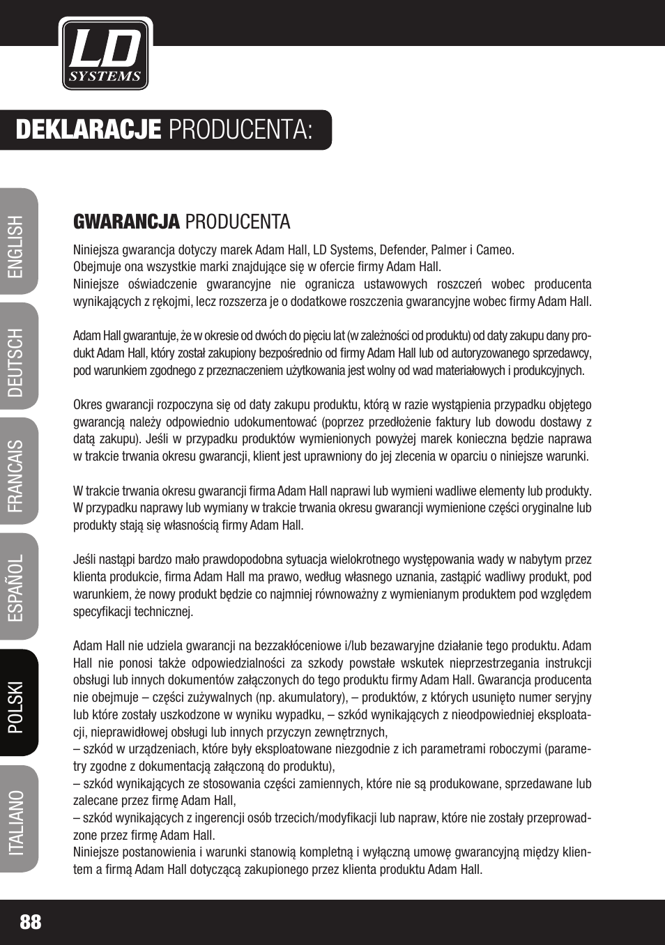 Deklaracje producenta | LD Systems LAX 3 USB User Manual | Page 88 / 112