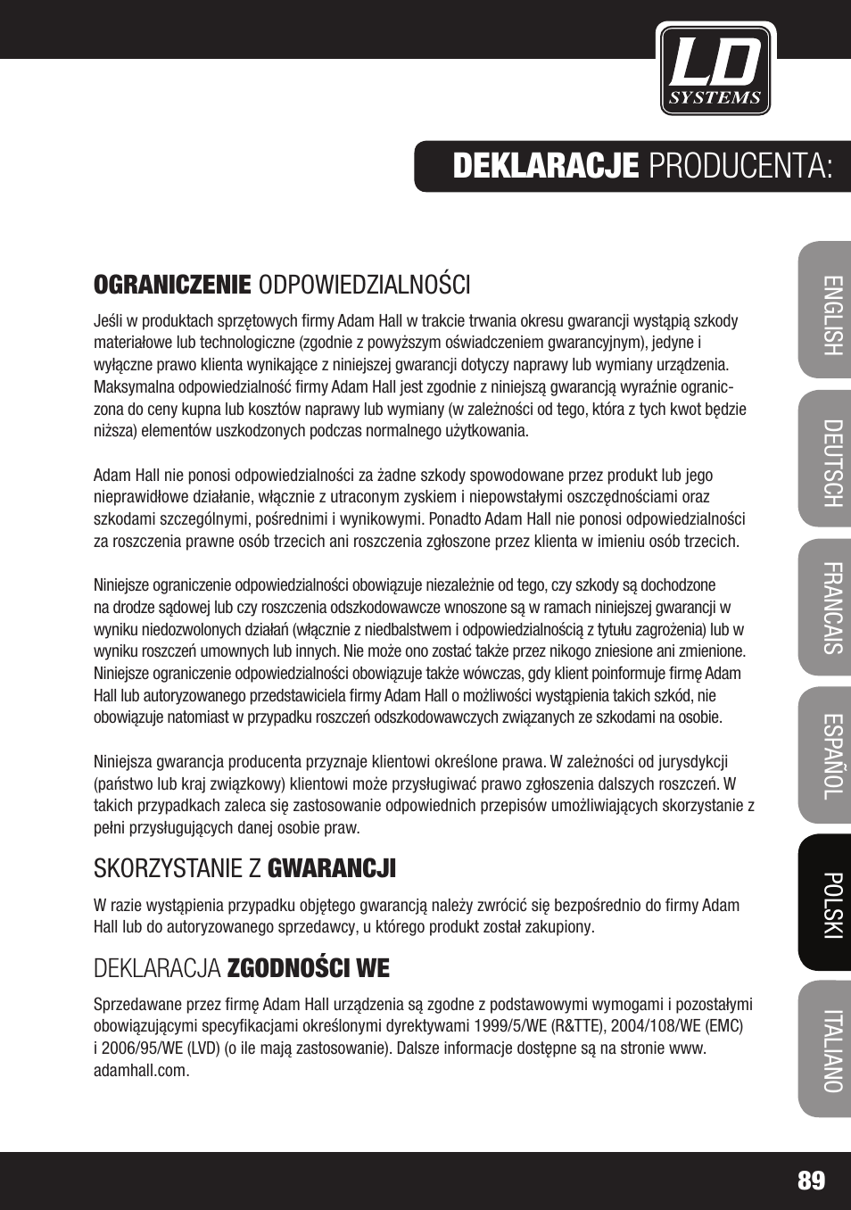 Deklaracje producenta | LD Systems LAX 3 USB User Manual | Page 89 / 112