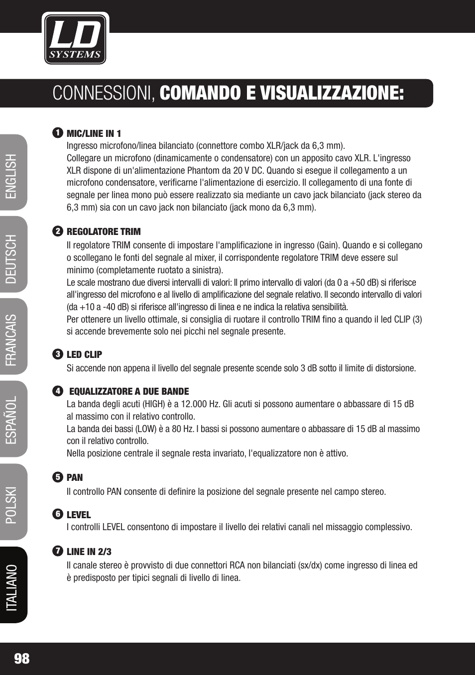 Connessioni, comando e visualizzazione | LD Systems LAX 3 USB User Manual | Page 98 / 112