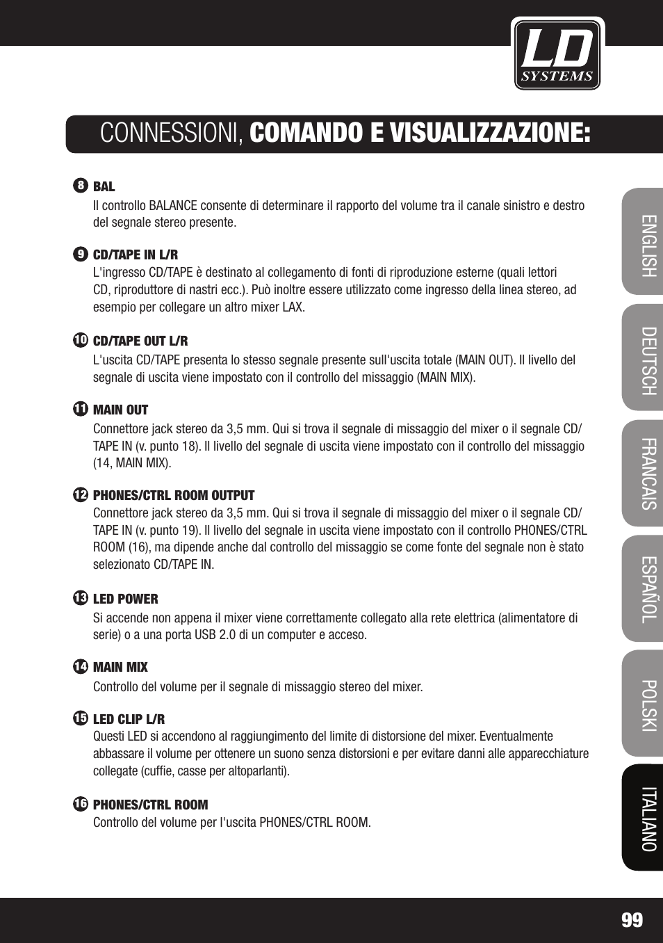 Connessioni, comando e visualizzazione | LD Systems LAX 3 USB User Manual | Page 99 / 112