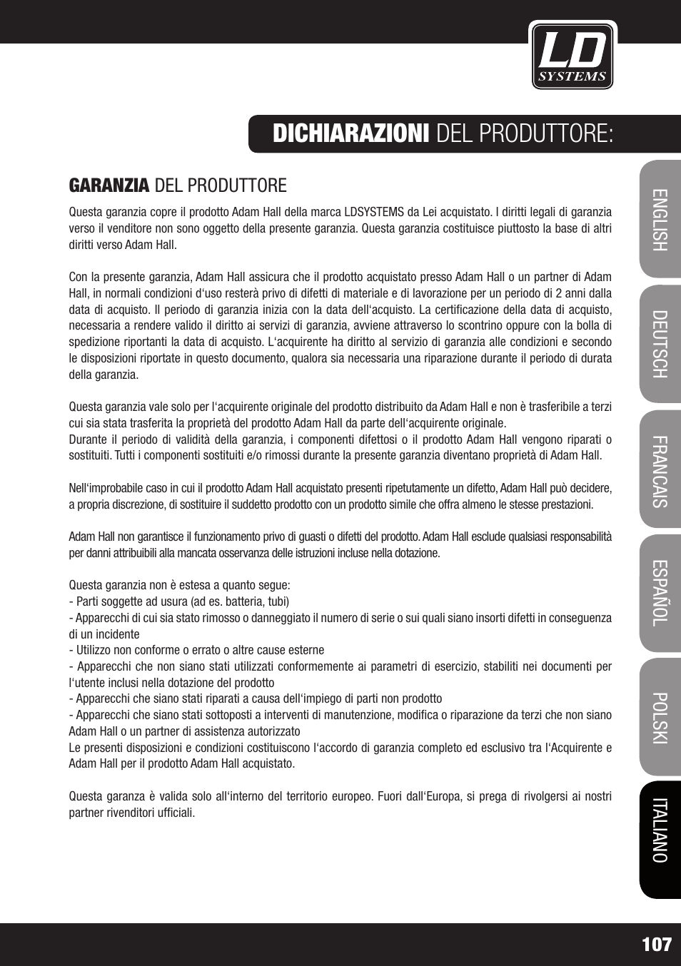 Dichiarazioni del produttore | LD Systems STINGER MIX 6 A G2 User Manual | Page 107 / 112