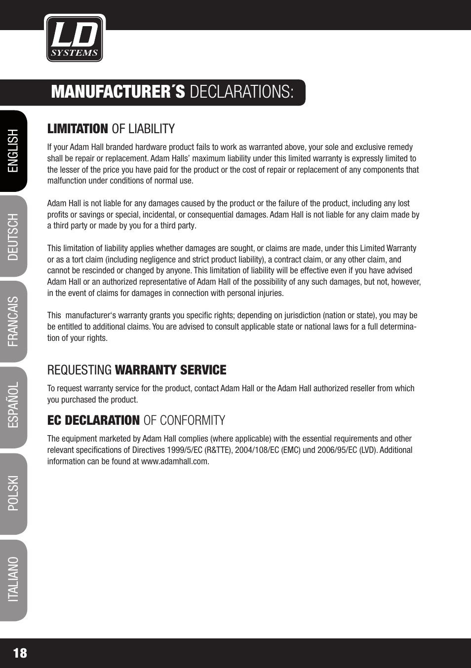 Manufacturer´s declarations | LD Systems STINGER MIX 6 A G2 User Manual | Page 18 / 112