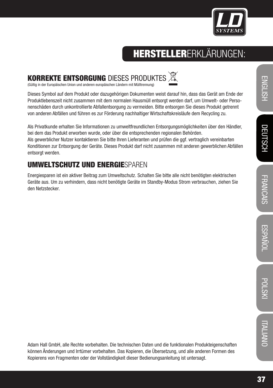 Hersteller erklärungen | LD Systems STINGER MIX 6 A G2 User Manual | Page 37 / 112