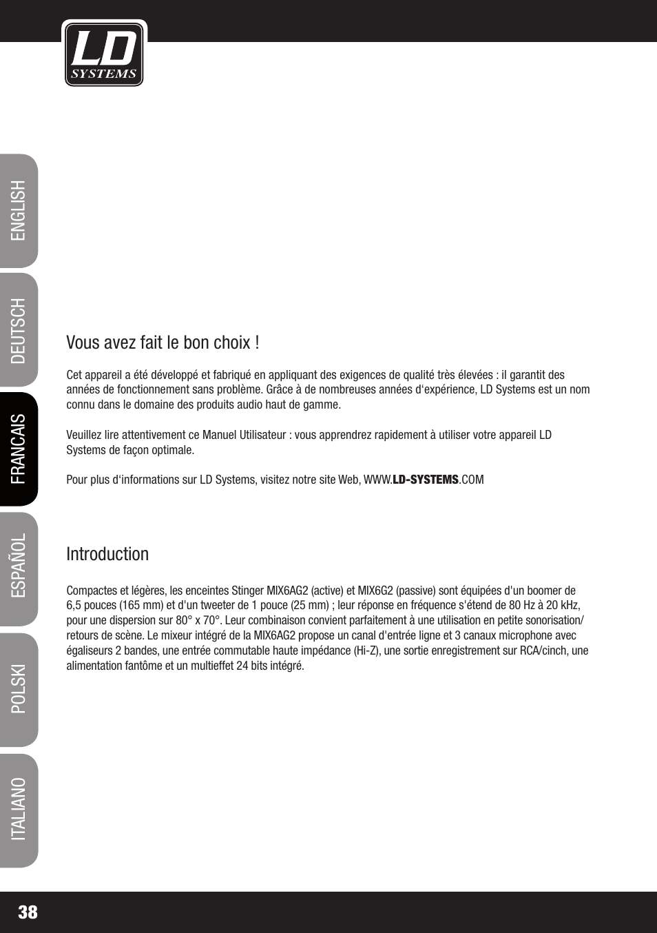 LD Systems STINGER MIX 6 A G2 User Manual | Page 38 / 112