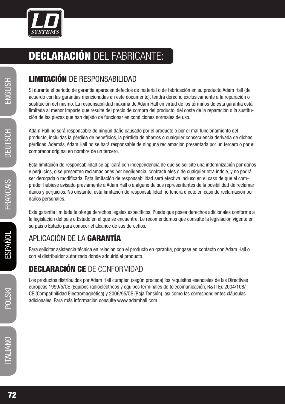 Declaración del fabricante | LD Systems STINGER MIX 6 A G2 User Manual | Page 72 / 112