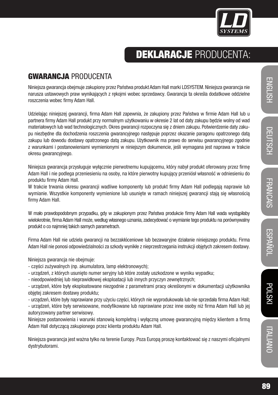 Deklaracje producenta | LD Systems STINGER MIX 6 A G2 User Manual | Page 89 / 112