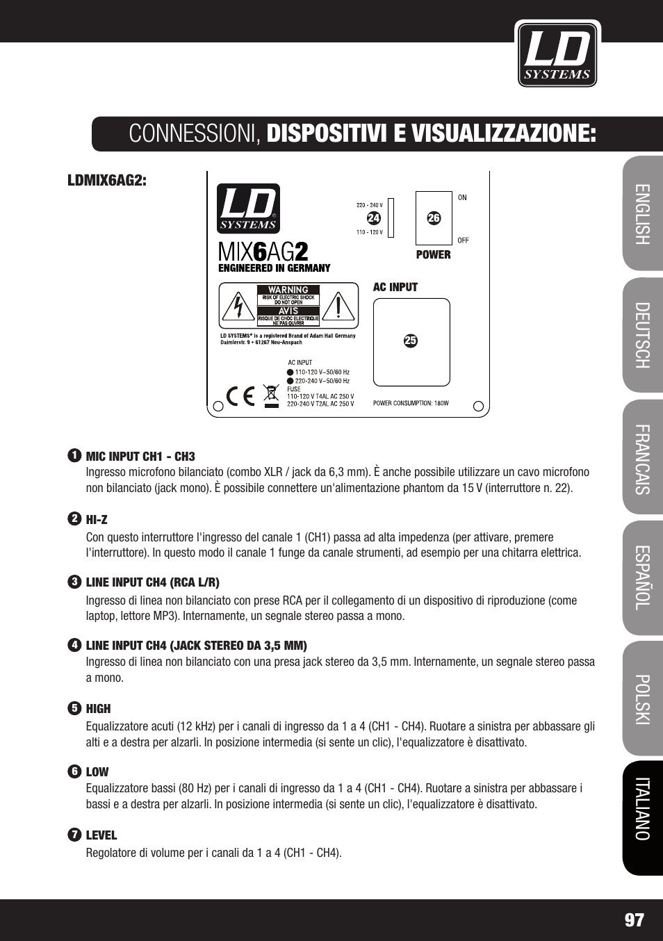 Connessioni, dispositivi e visualizzazione | LD Systems STINGER MIX 6 A G2 User Manual | Page 97 / 112