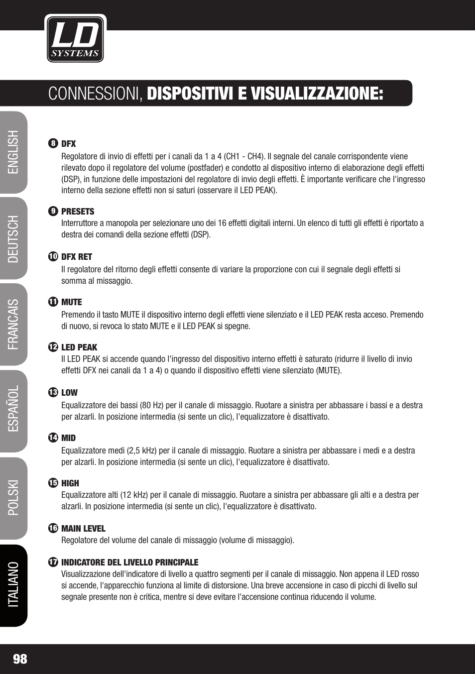 Connessioni, dispositivi e visualizzazione | LD Systems STINGER MIX 6 A G2 User Manual | Page 98 / 112