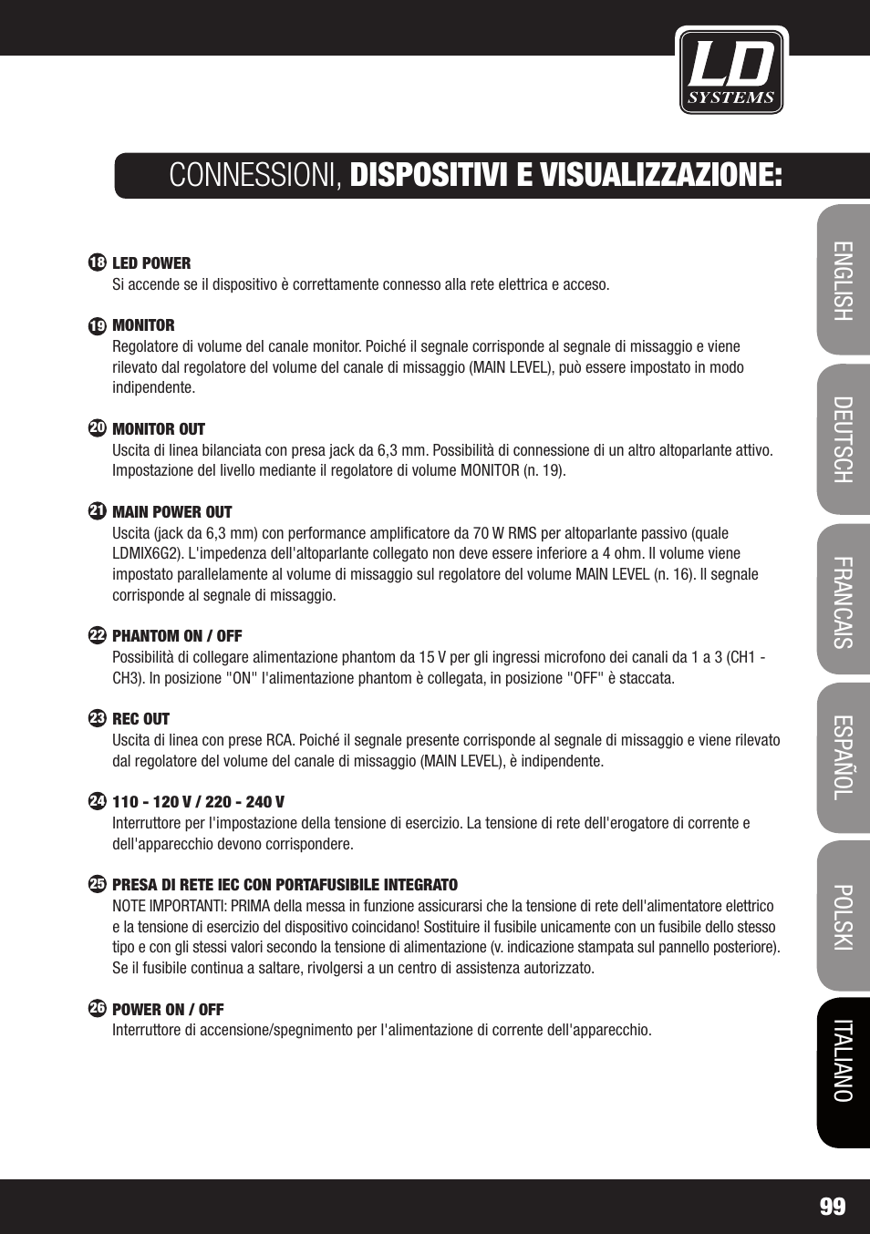 Connessioni, dispositivi e visualizzazione | LD Systems STINGER MIX 6 A G2 User Manual | Page 99 / 112