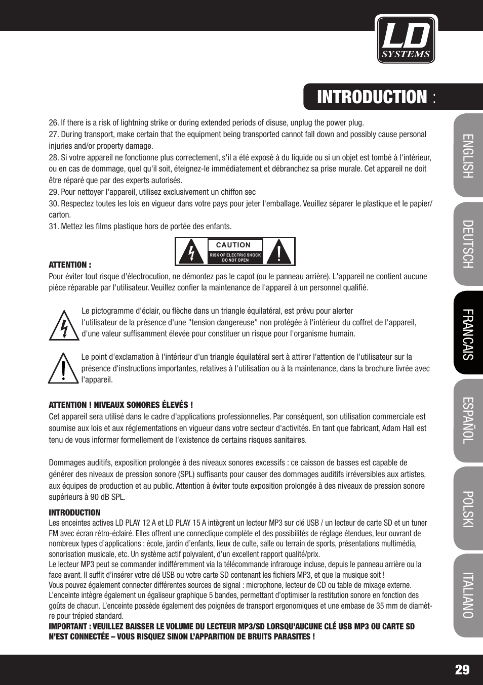 Introduction | LD Systems PLAY 12 A User Manual | Page 29 / 74