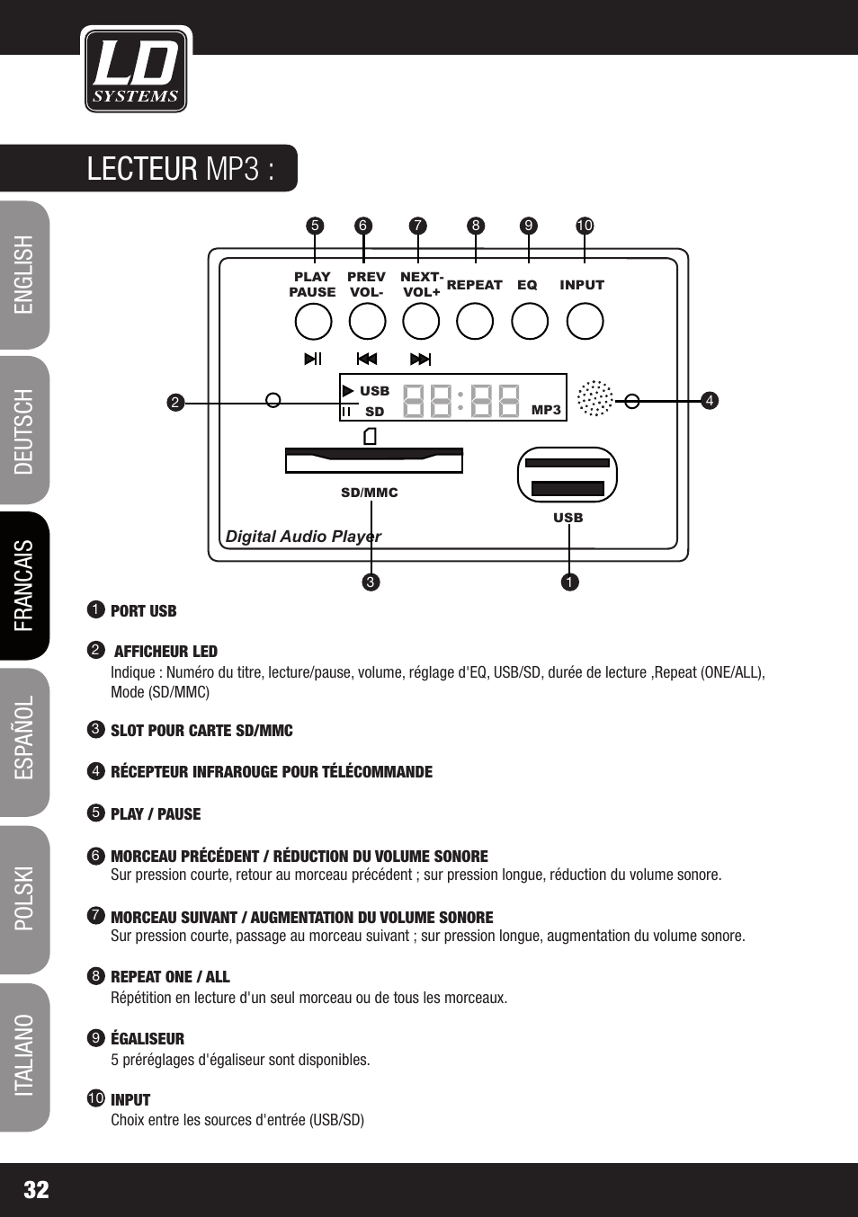 Lecteur mp3 | LD Systems PLAY 12 A User Manual | Page 32 / 74