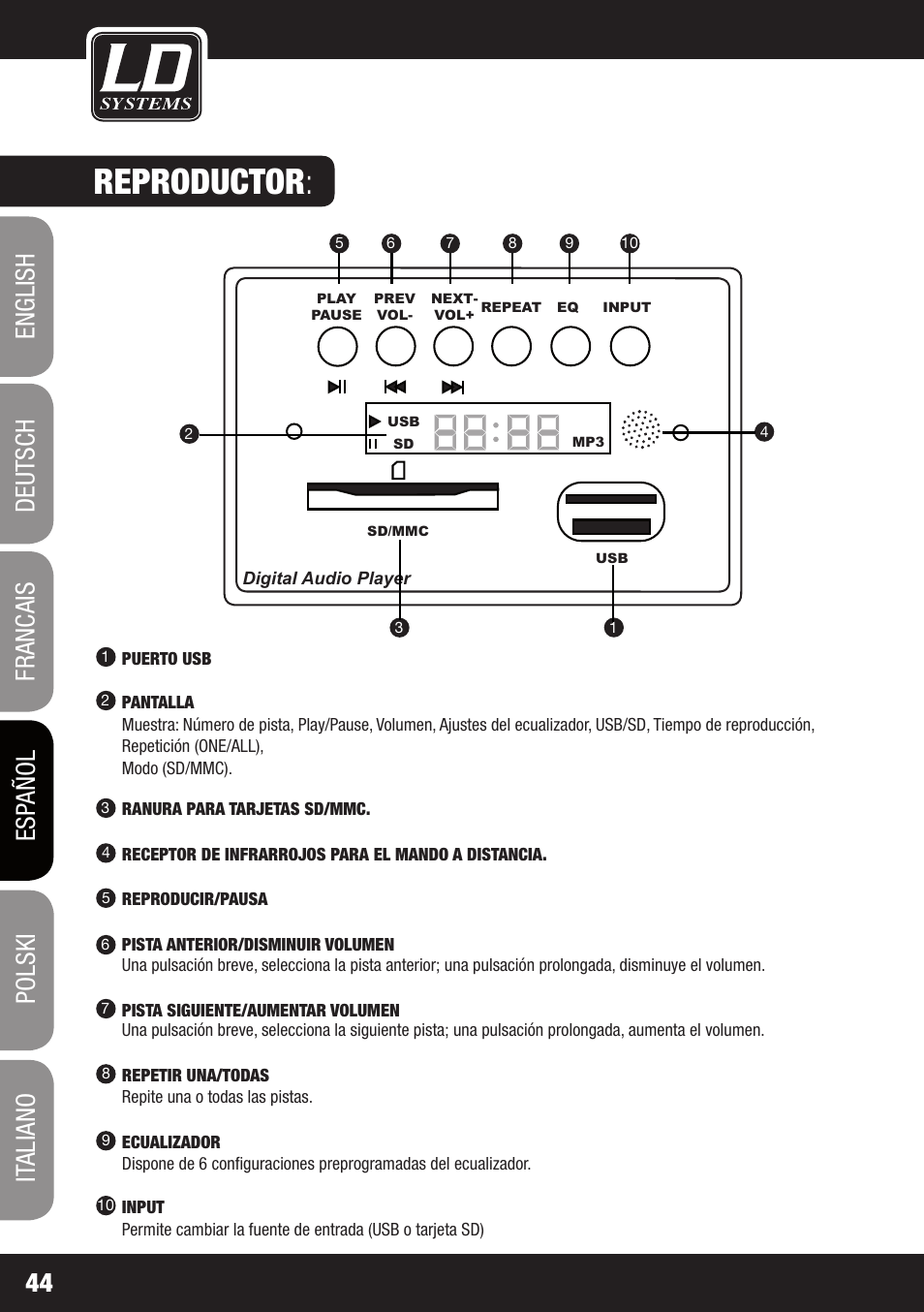 Reproductor | LD Systems PLAY 12 A User Manual | Page 44 / 74
