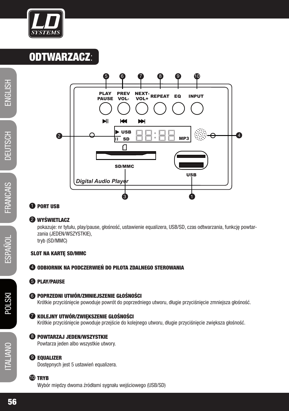 Odtwarzacz | LD Systems PLAY 12 A User Manual | Page 56 / 74