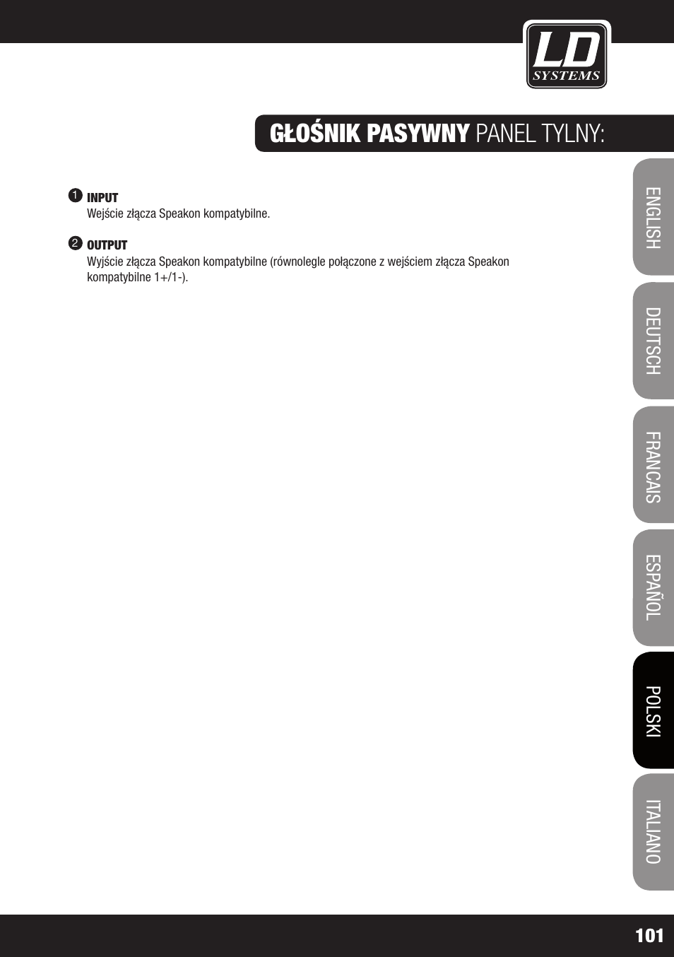 Głośnik pasywny panel tylny | LD Systems STINGER 12 A G2 User Manual | Page 101 / 134