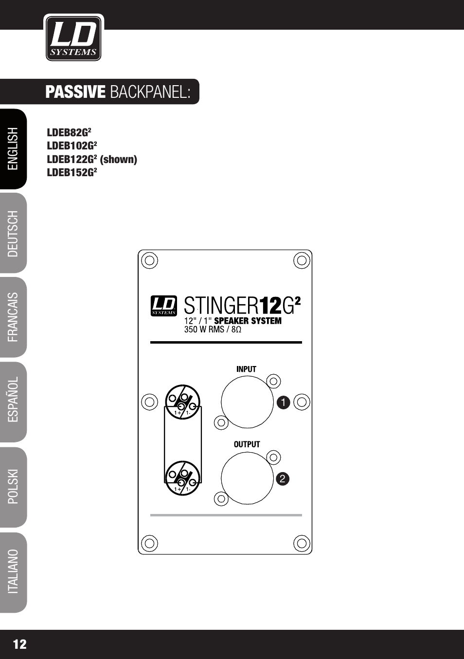 Passive backpanel | LD Systems STINGER 12 A G2 User Manual | Page 12 / 134