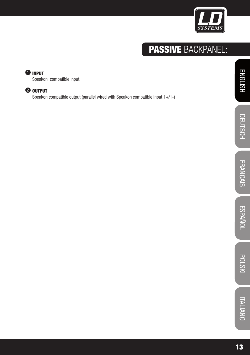 Passive backpanel | LD Systems STINGER 12 A G2 User Manual | Page 13 / 134