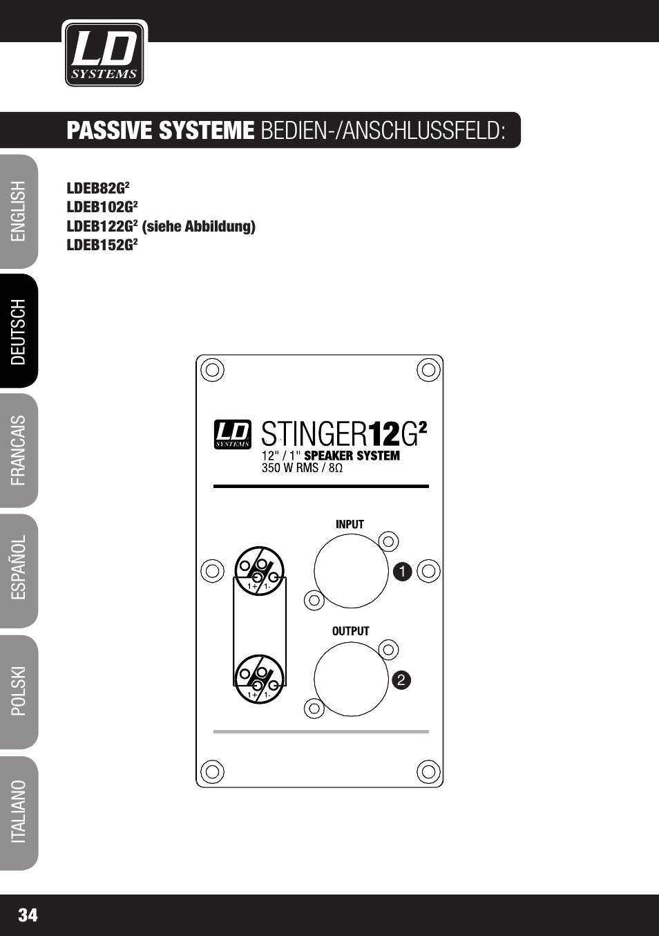 Passive systeme bedien-/anschlussfeld | LD Systems STINGER 12 A G2 User Manual | Page 34 / 134