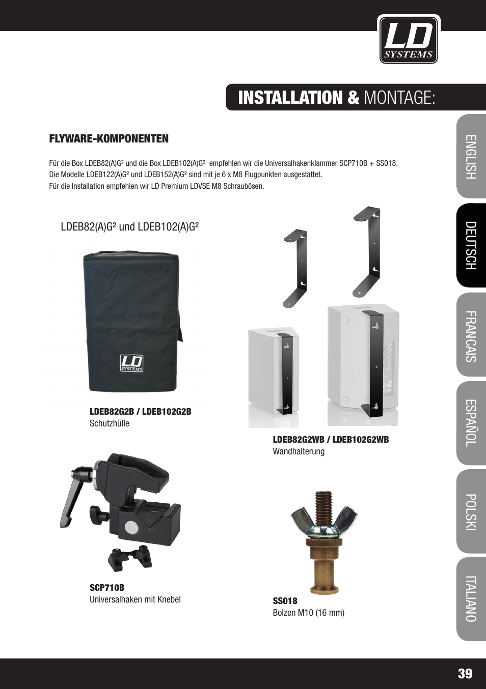 Installation & montage | LD Systems STINGER 12 A G2 User Manual | Page 39 / 134