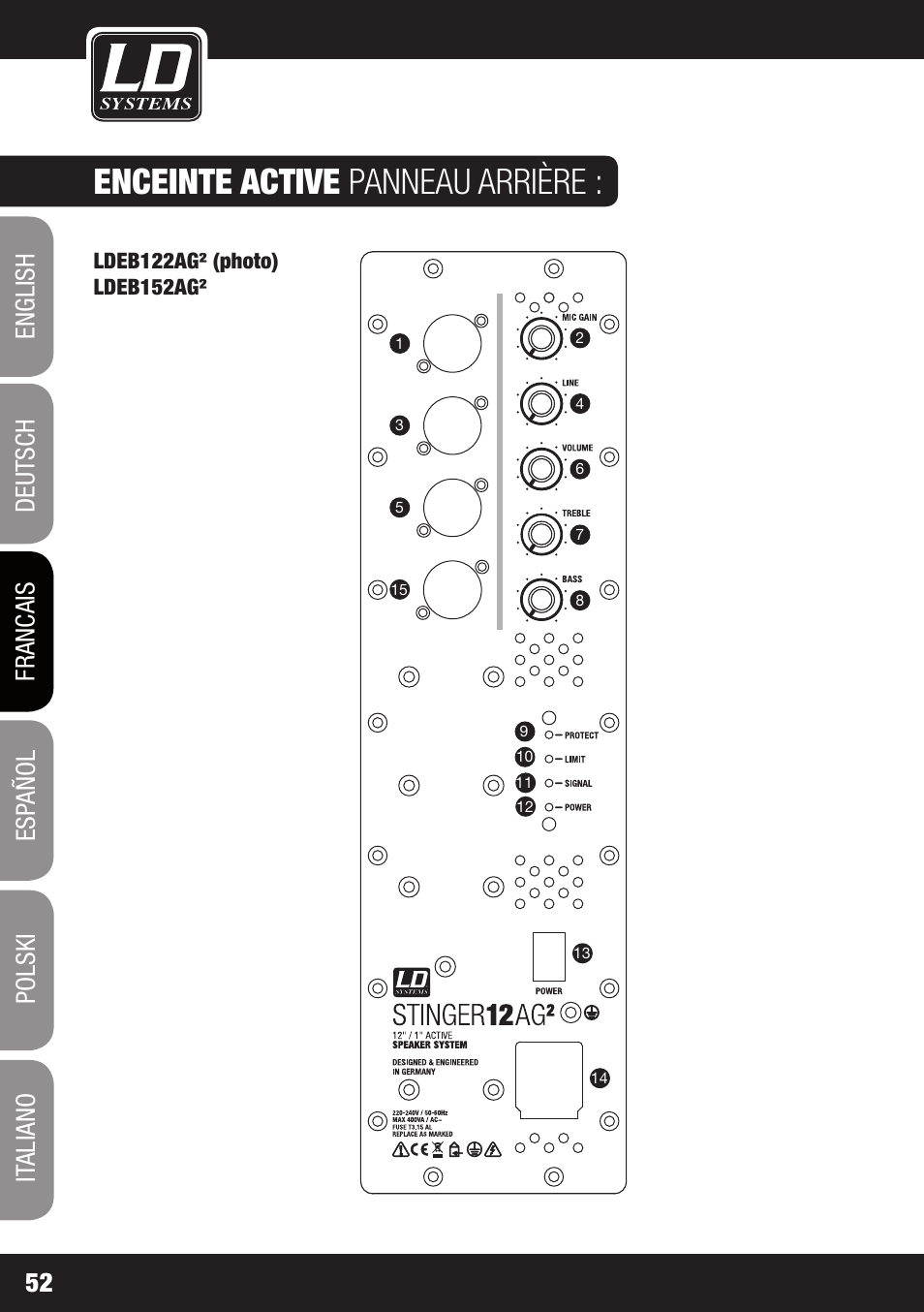 Enceinte active panneau arrière | LD Systems STINGER 12 A G2 User Manual | Page 52 / 134