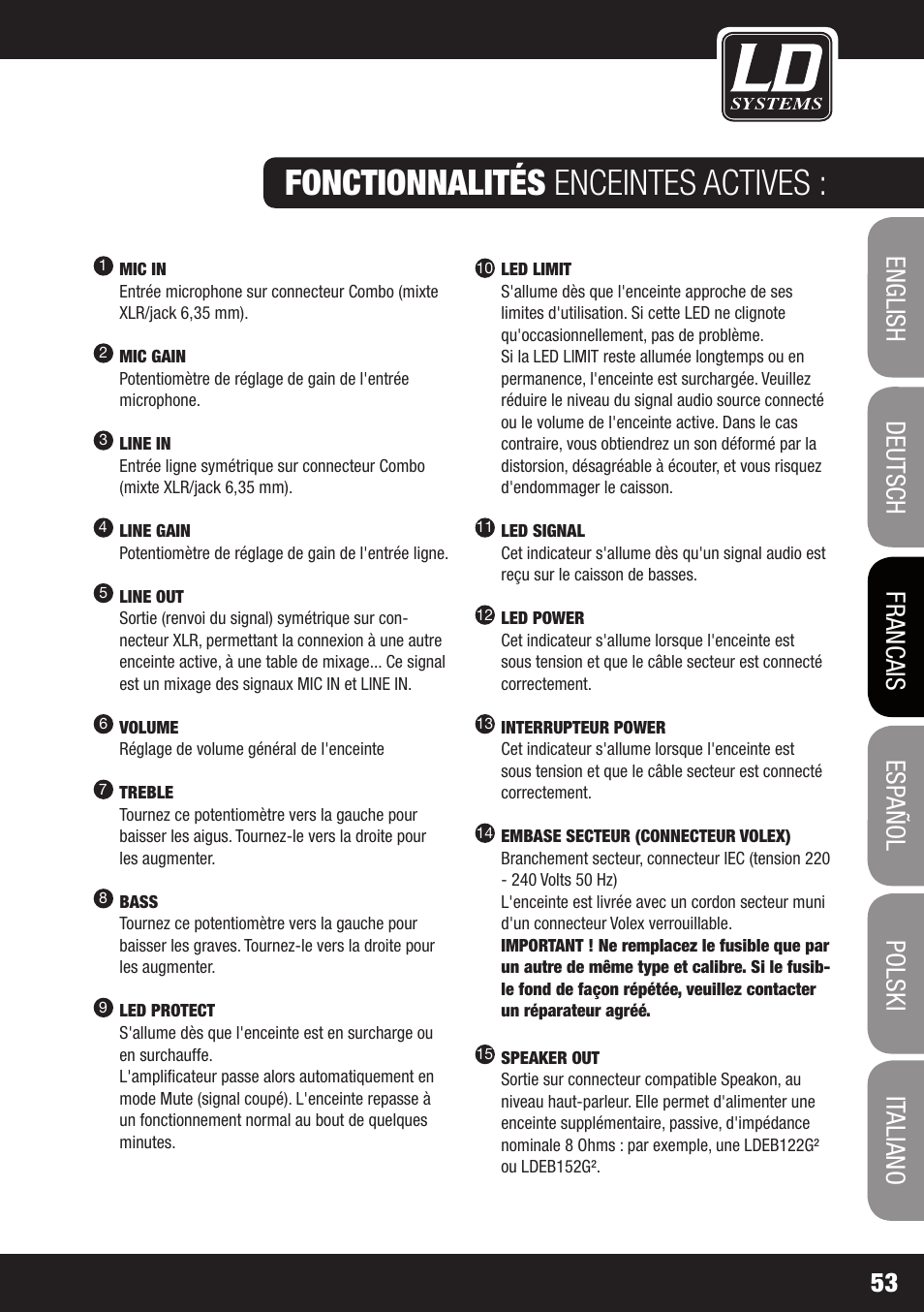 Fonctionnalités enceintes actives | LD Systems STINGER 12 A G2 User Manual | Page 53 / 134