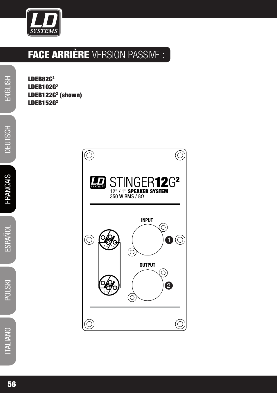 Face arrière version passive | LD Systems STINGER 12 A G2 User Manual | Page 56 / 134