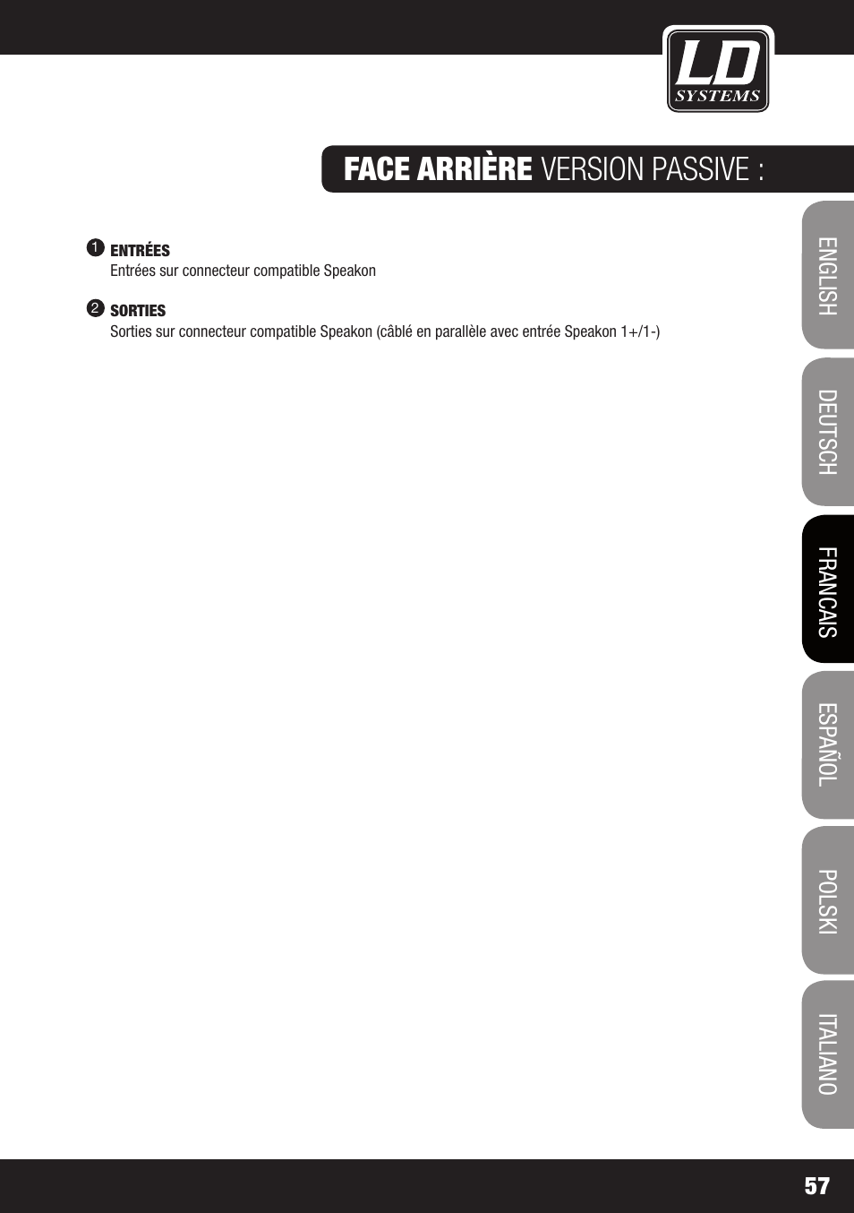 Face arrière version passive | LD Systems STINGER 12 A G2 User Manual | Page 57 / 134