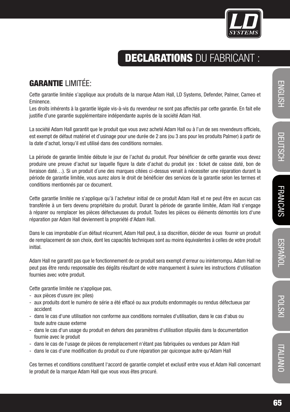 Declarations du fabricant | LD Systems STINGER 12 A G2 User Manual | Page 65 / 134