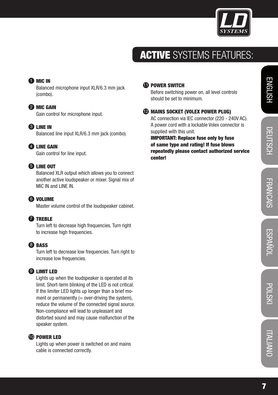 Active systems features | LD Systems STINGER 12 A G2 User Manual | Page 7 / 134