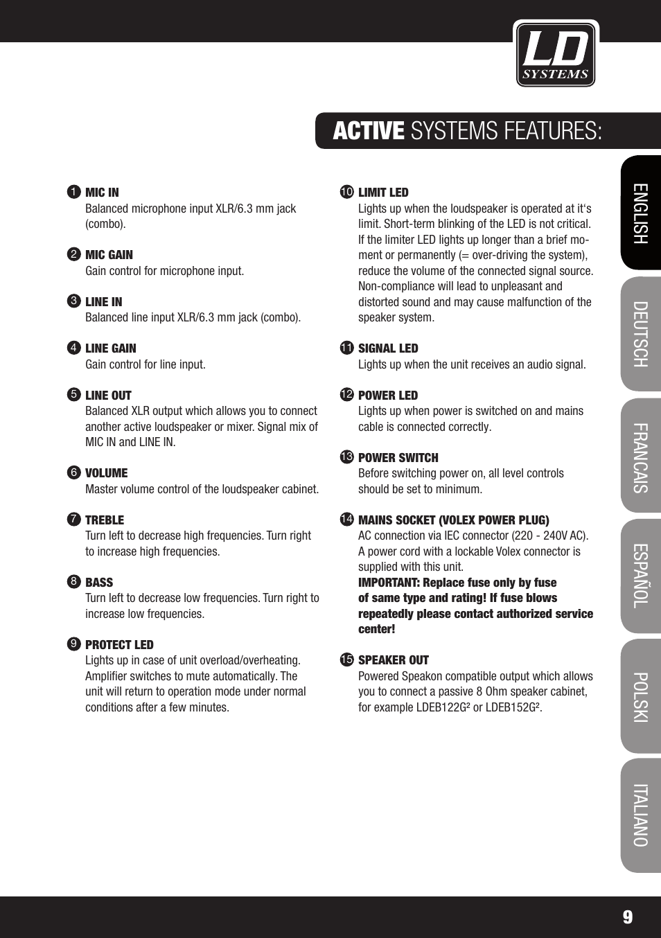 Active systems features | LD Systems STINGER 12 A G2 User Manual | Page 9 / 134