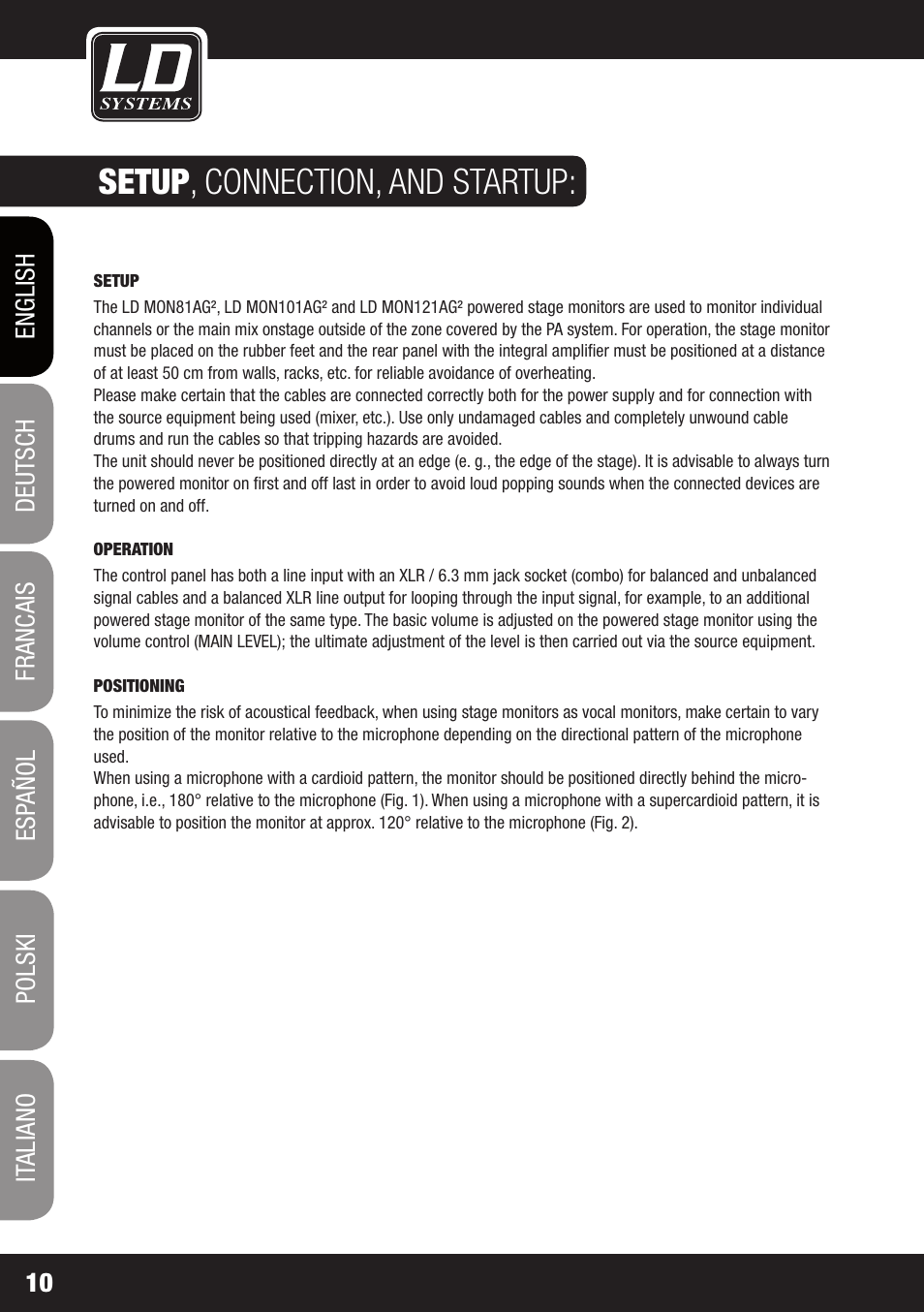 Setup, Connection, and startup | LD Systems LDMON 81AG² User Manual | Page 10 / 88