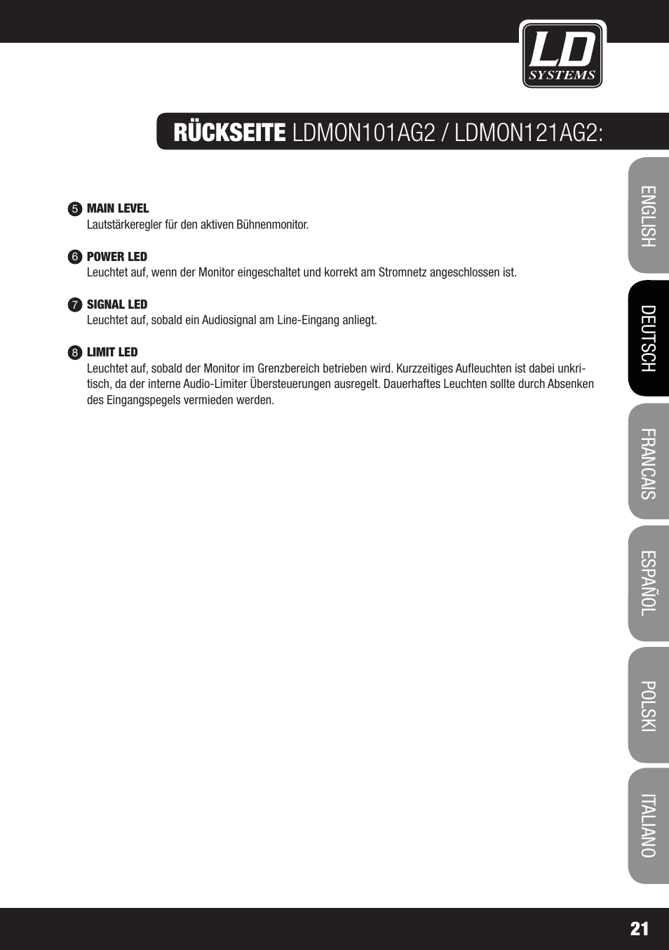 LD Systems LDMON 81AG² User Manual | Page 21 / 88