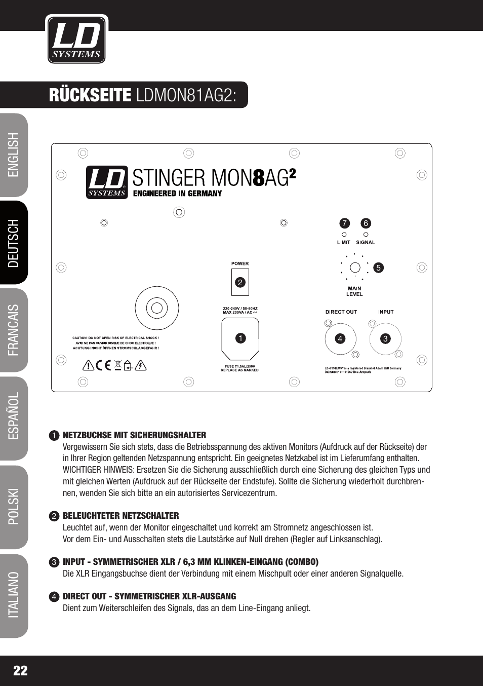 Rückseite ldmon81ag2 | LD Systems LDMON 81AG² User Manual | Page 22 / 88