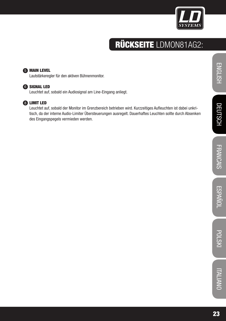 Rückseite ldmon81ag2 | LD Systems LDMON 81AG² User Manual | Page 23 / 88