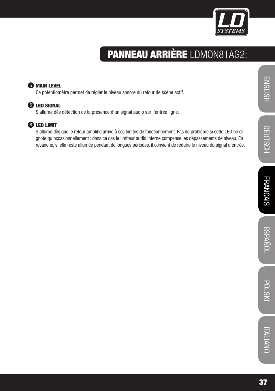 Panneau arrière ldmon81ag2 | LD Systems LDMON 81AG² User Manual | Page 37 / 88