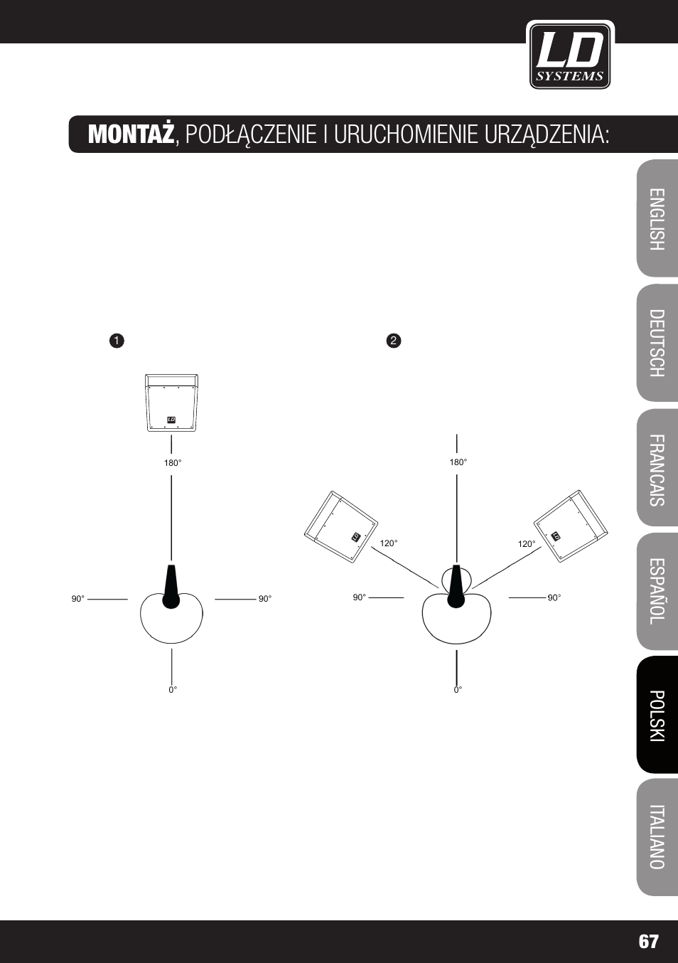 Montaż, Podłączenie i uruchomienie urządzenia: montaż, Podłączenie i uruchomienie urządzenia | LD Systems LDMON 81AG² User Manual | Page 67 / 88