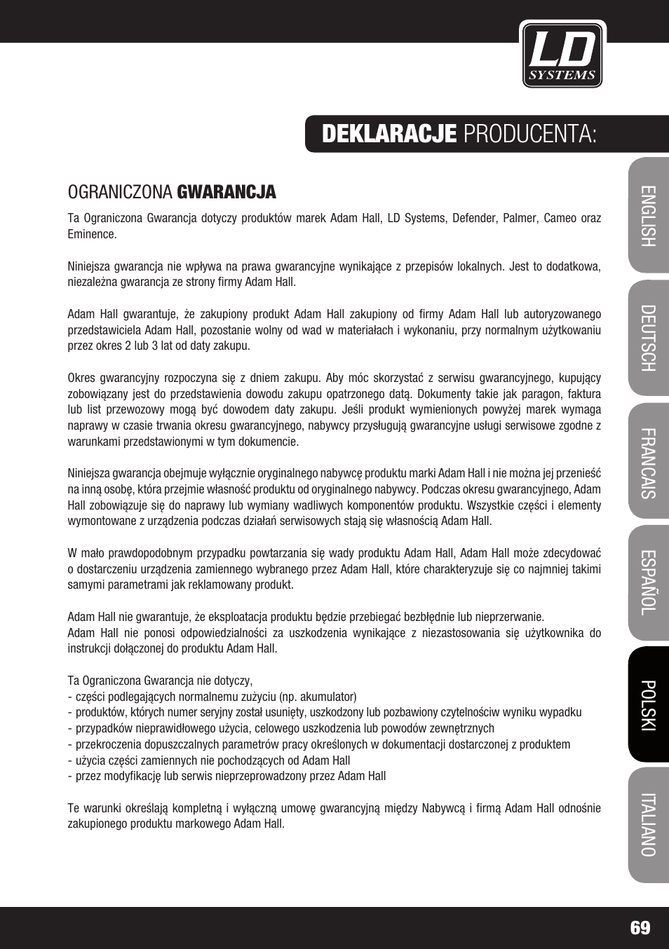 Deklaracje producenta: specyfikacja | LD Systems LDMON 81AG² User Manual | Page 69 / 88